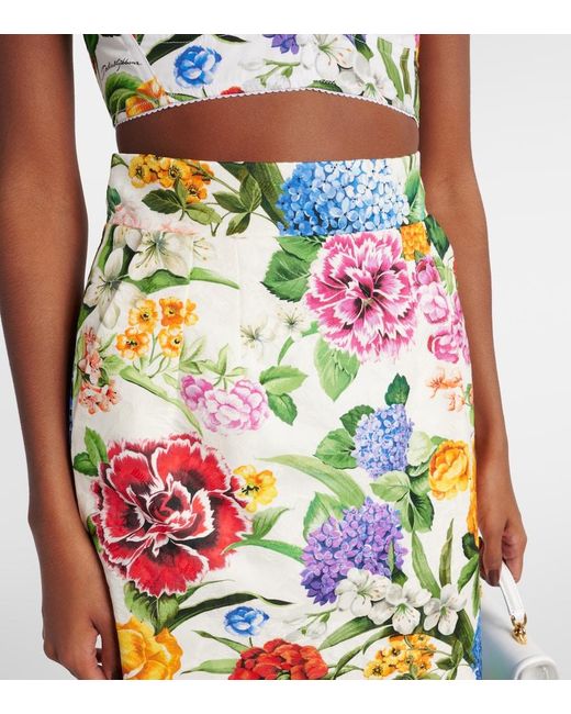 Dolce & Gabbana White Floral Cotton Brocade Pencil Skirt