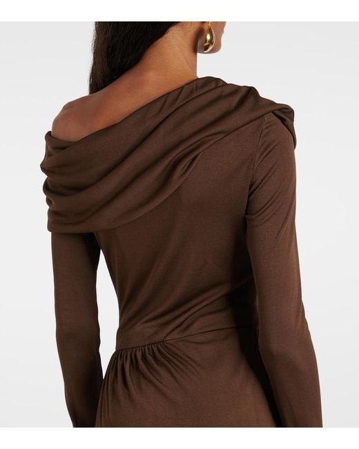 Oscar de la Renta Brown Off-Shoulder Jersey Gown