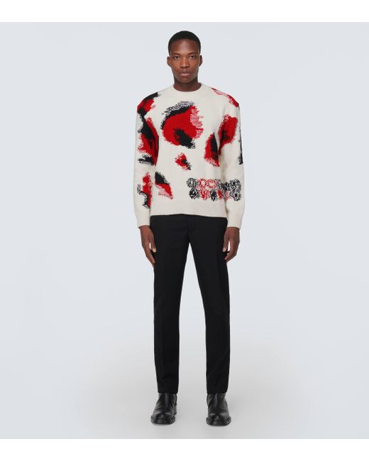 Alexander McQueen Red Intarsia Wool, Cotton And Cashmere Sweater for men