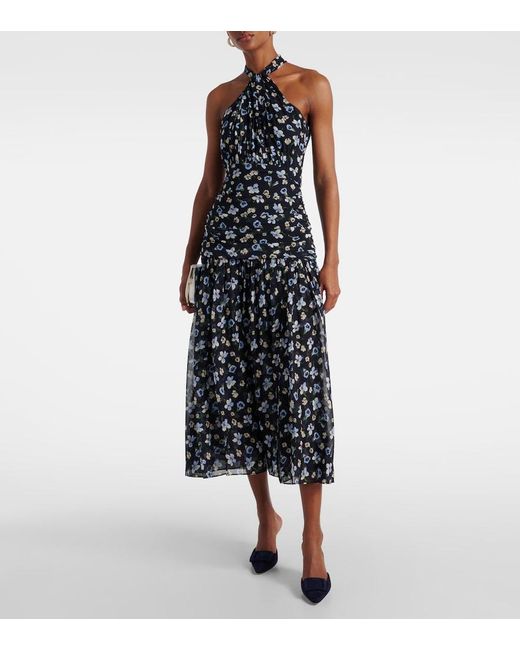 Veronica Beard Blue Brock Halterneck Silk Midi Dress