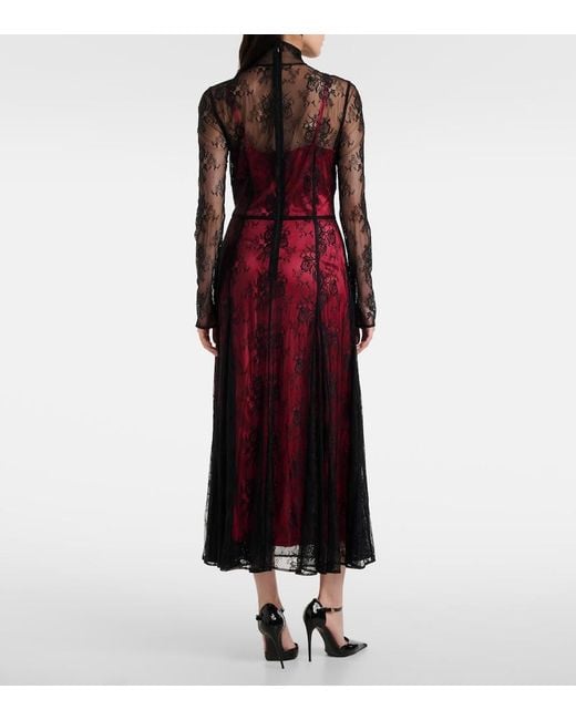 Dolce & Gabbana Red Floral Lace Midi Dress