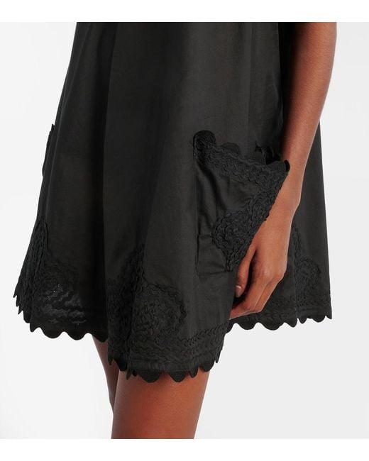 Juliet Dunn Black Embroidered Cotton Poplin Minidress