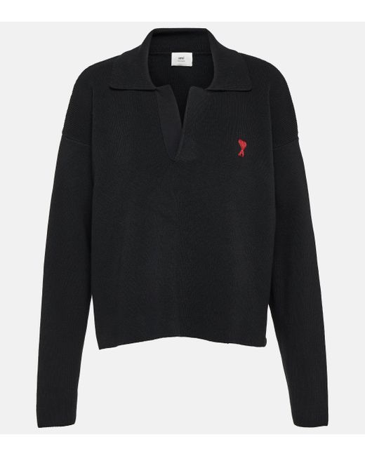 AMI Black Ami De Cour Cotton-blend Polo Sweater
