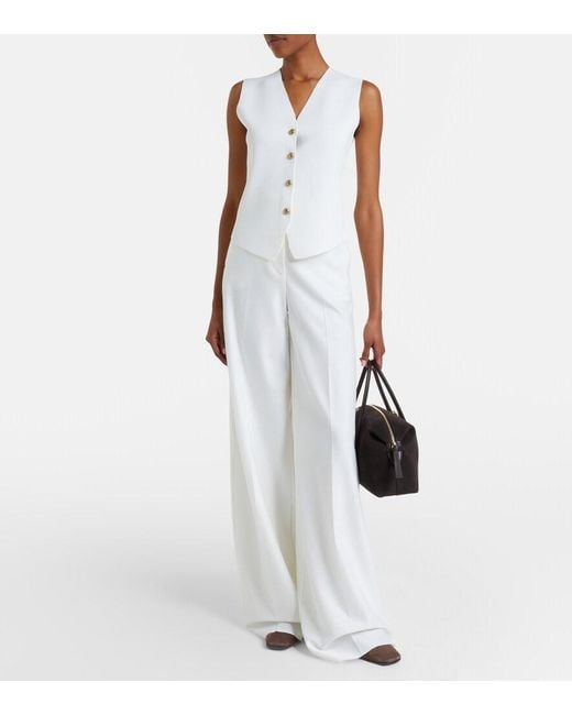 Max Mara White Cotton Pique Wide-Leg Pants