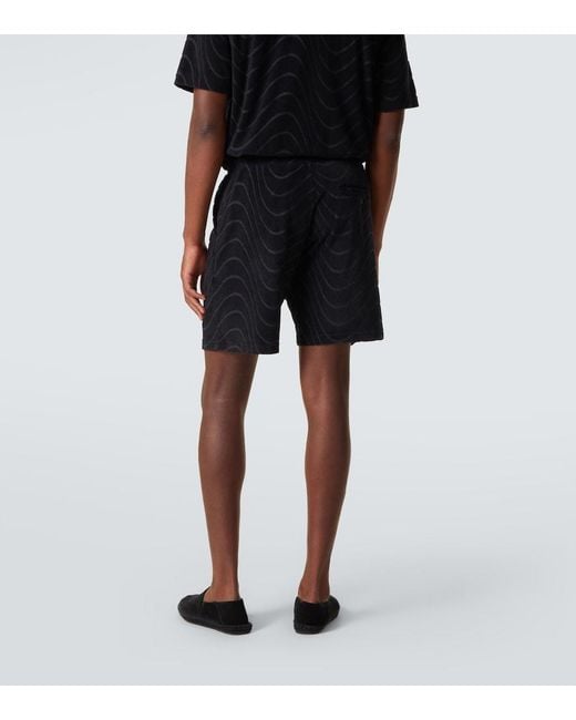 Frescobol Carioca Black Embroidered Cotton-Blend Terry Shorts for men
