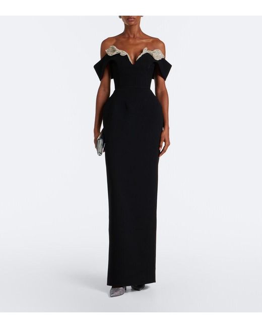 Rachel Gilbert Black Oscar Off-Shoulder Crepe Corset Gown
