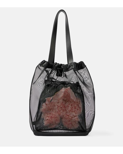 Simone Rocha Black Carnation Pocket Leather-Trimmed Tote Bag