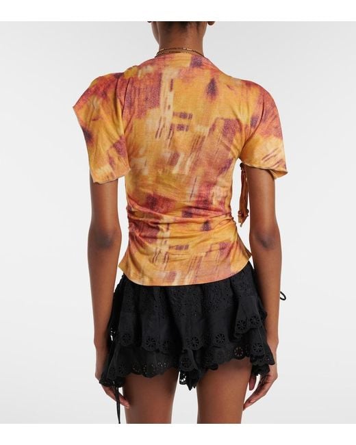 Isabel Marant Orange Jazia Printed Ruffled Cotton Top