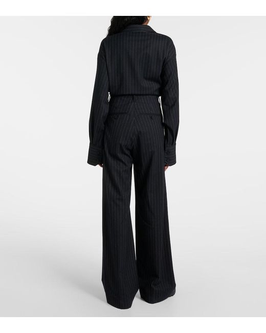 Plan C Black Pinstripe Wool-Blend Wide-Leg Pants