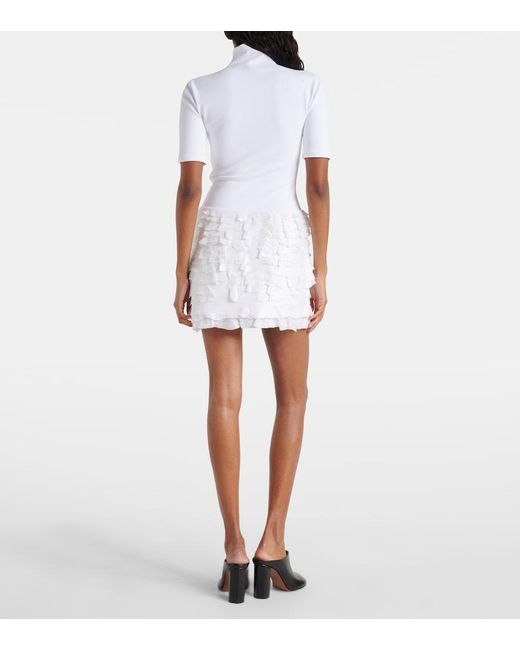 Alaïa White Ruffled High-Neck Jersey Minidress