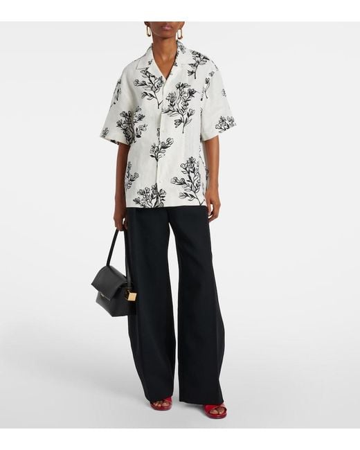 Jacquemus White Jean Floral Linen Bowling Shirt