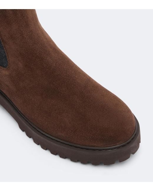 Brunello Cucinelli Brown Monili Suede Chelsea Boots
