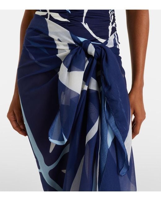 Cala De La Cruz Blue Luana Printed Beach Cover-Up