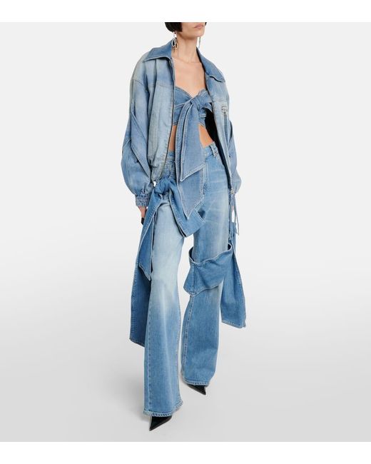 Crop Top De Denim Con Lazo Blumarine de color Blue