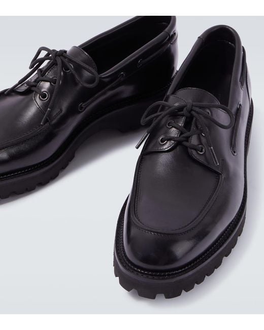 John Lobb Black Tide Leather Boat Shoes for men