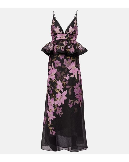 Robe Longue Dawning En Lin Et Soie A Fleurs Zimmermann en coloris Black