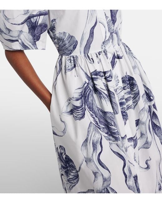 Erdem Blue Floral Cotton Poplin Shirt Dress