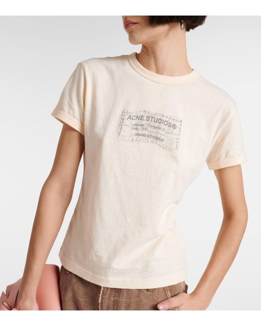Acne Natural Logo Printed Cotton Jersey T-shirt