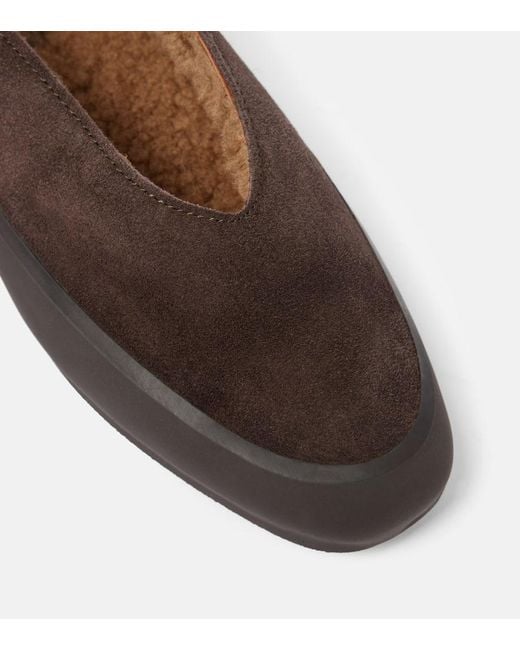 Le Monde Beryl Brown Apres Ski Shearling-Lined Suede Ballet Flats