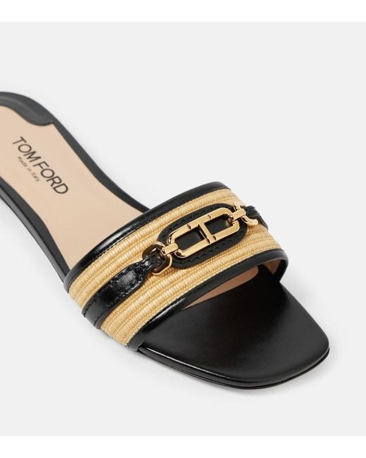 Tom Ford Natural Whitney Leather And Raffia Slides