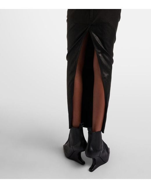 Rick Owens Black Dirt Pillar Leather Maxi Skirt