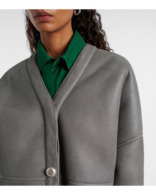 Loewe Gray Pebble Shearling-Lined Leather Jacket