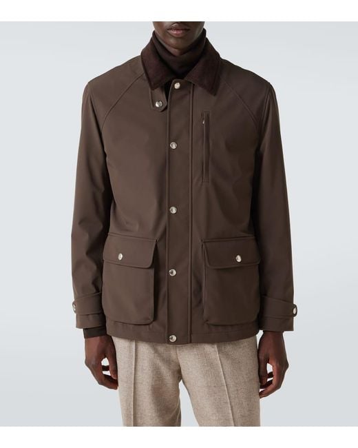 Brunello Cucinelli Brown Corduroy-Trimmed Field Jacket for men