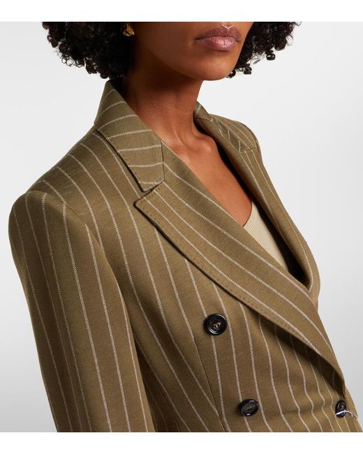 Max Mara Green Balta Pinstripe Double-Breasted Blazer