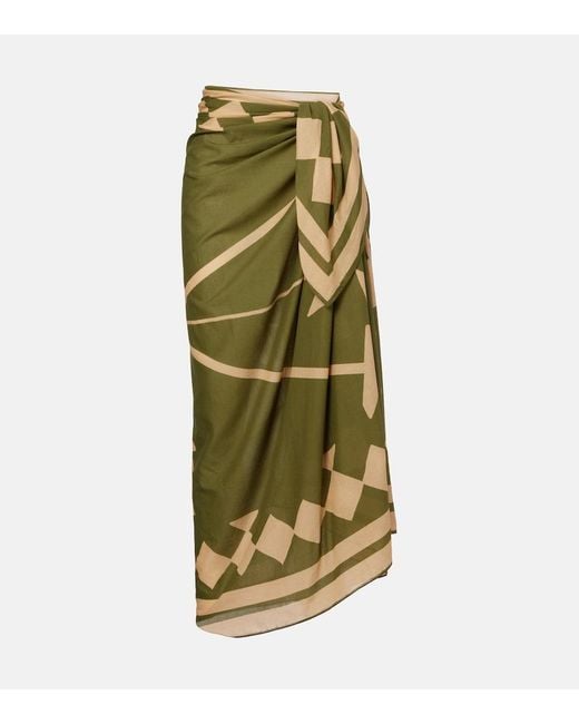 Johanna Ortiz Green Cotton Printed Beach Cover-Up