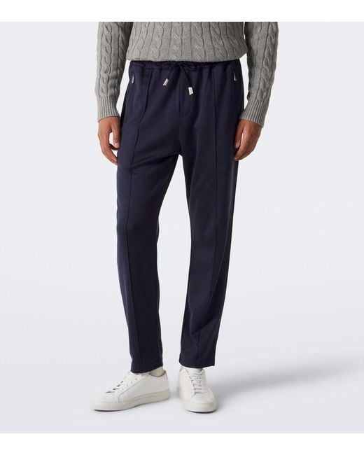 Eleventy Blue Silk And Cotton-Blend Sweatpants for men