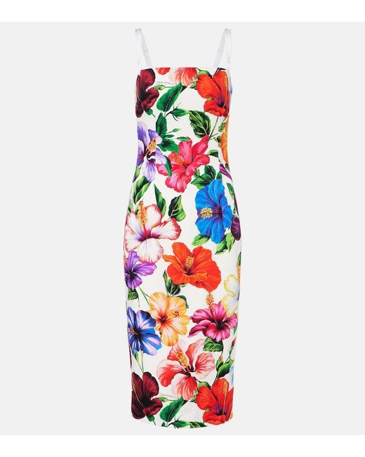 Dolce & Gabbana White Floral Silk-Blend Midi Dress