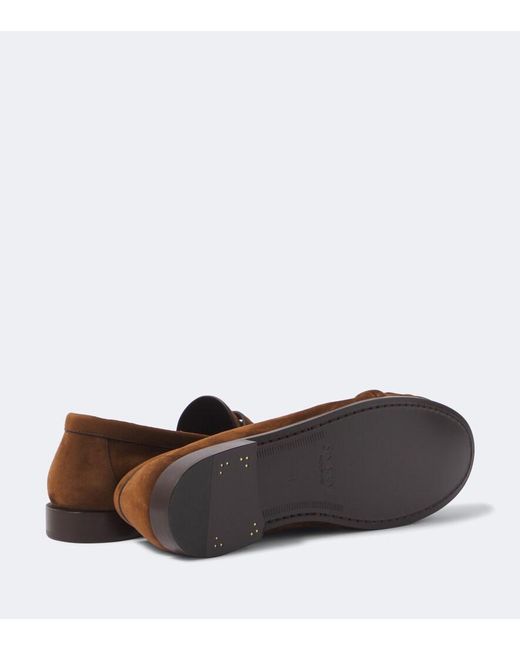 Saint Laurent Brown Le Loafer Cassandre Suede Penny Loafers for men