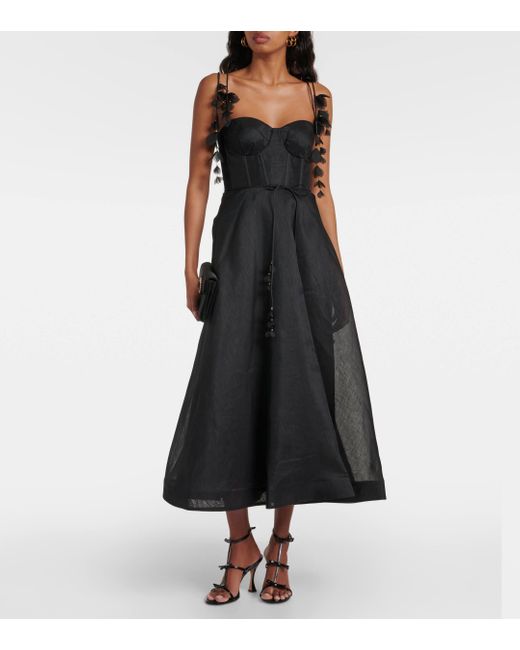 Zimmermann Black Natura Linen And Silk Corset Dress