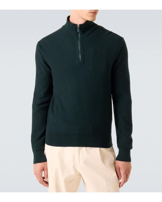 Zegna Green Cashmere Half-Zip Sweater for men