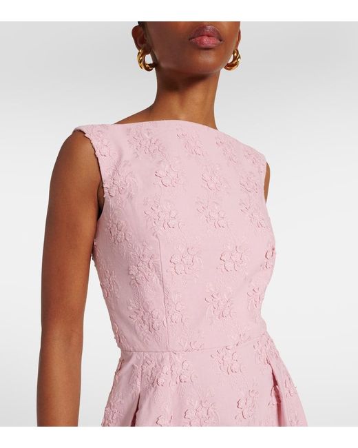 Vestido Midi De Lona Floral Bordado Erdem de color Pink