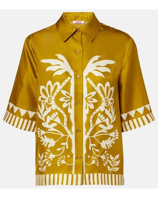Eres Metallic Emeraude Floral Silk Twill Shirt