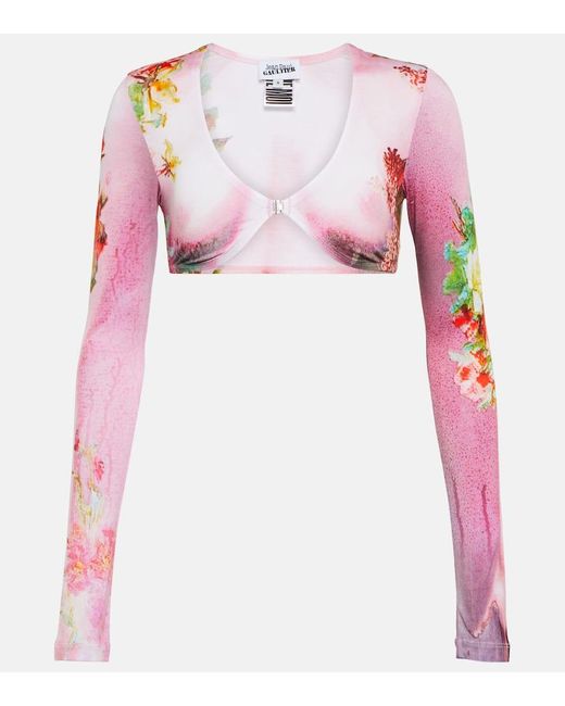 Jean Paul Gaultier Pink Flower Collection Printed Crop Top