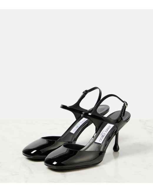 Jimmy Choo Black Pixie 80 Patent Leather Slingback Pumps