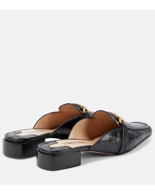 Tom Ford Black Whitney Croc-effect Leather Mules