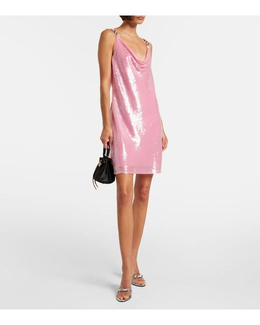Versace Pink Medusa '95 Sequined Silk Slip Dress