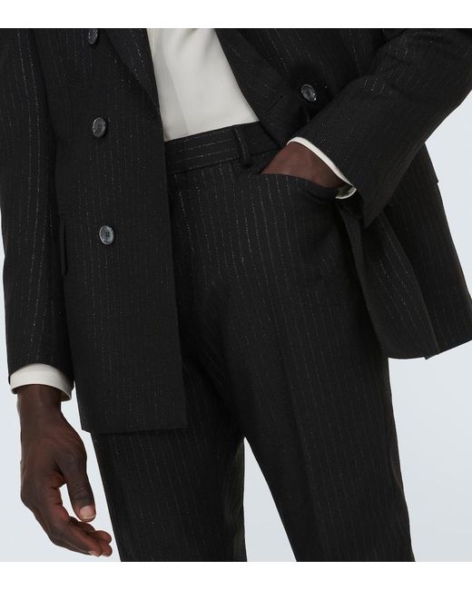Tom Ford Black Atticus Striped Mohair-Blend Jacquard Slim Pants for men