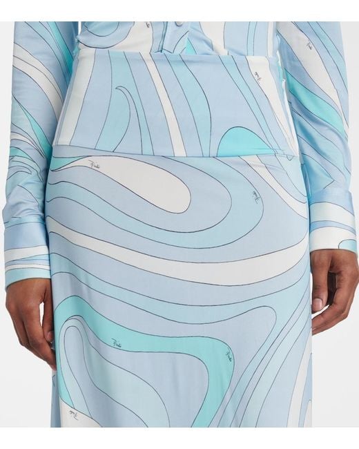 Emilio Pucci Blue Marmo High-Rise Satin Jersey Maxi Skirt