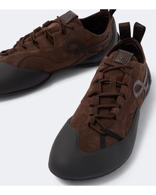 Loewe Brown Grip Anagram Suede Sneakers for men