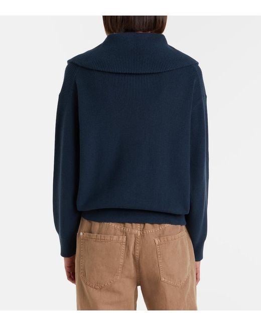 Brunello Cucinelli Blue Monili Cotton Half-Zip Sweater