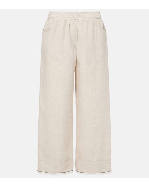 Brunello Cucinelli Natural Weite Cropped-Hose Aus Leinen