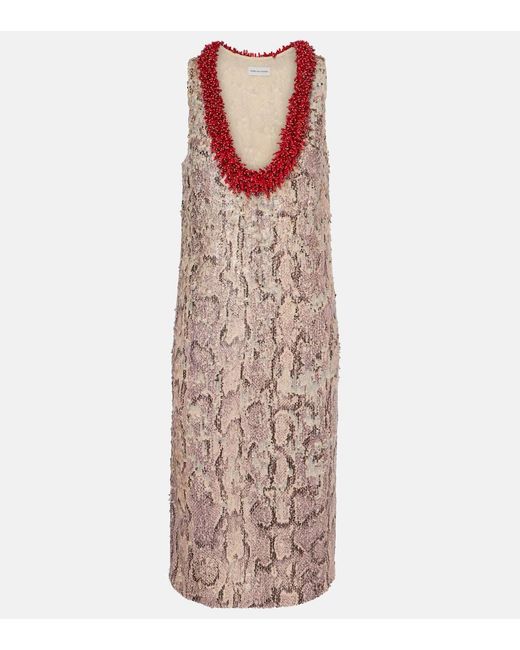 Dries Van Noten Purple Sequined Printed Midi Dress