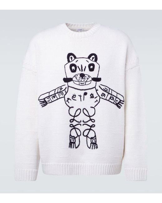 Loewe White X Louis Wain Embroidered Wool Sweater for men