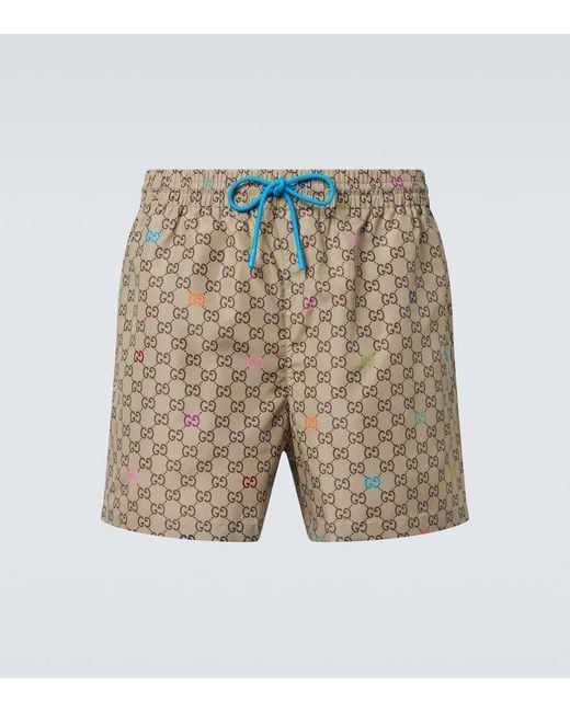 Gucci Multicolor Gg Printed Poplin Swim Trunks for men