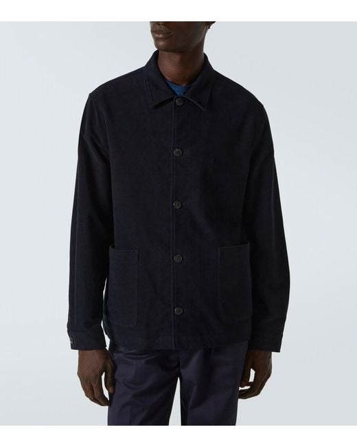 Sunspel Blue Cotton Moleskin Overshirt for men