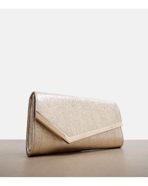 Jimmy Choo Natural Emmie Small Metallic Leather Clutch